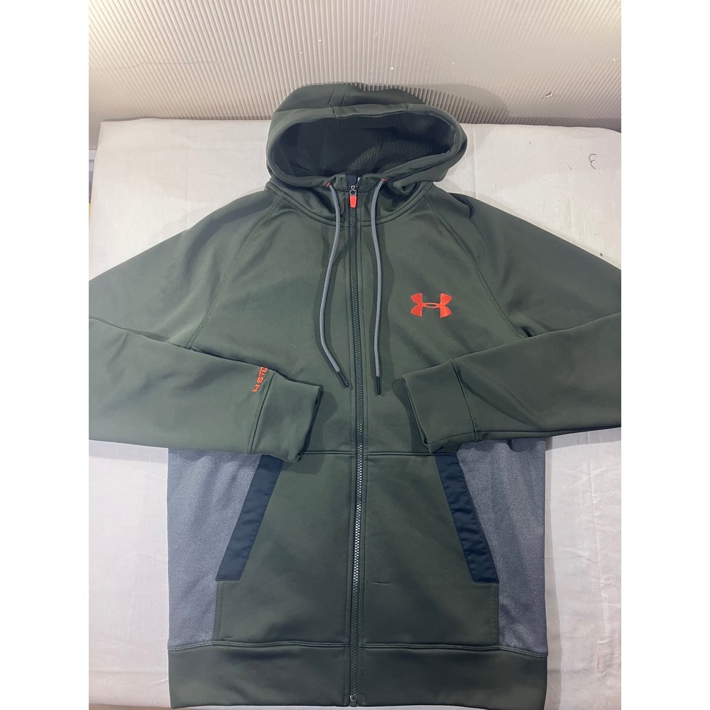 Under Armour Men Storm‎ Fleece Full Zip Hoodie Green Orange Logo Size M